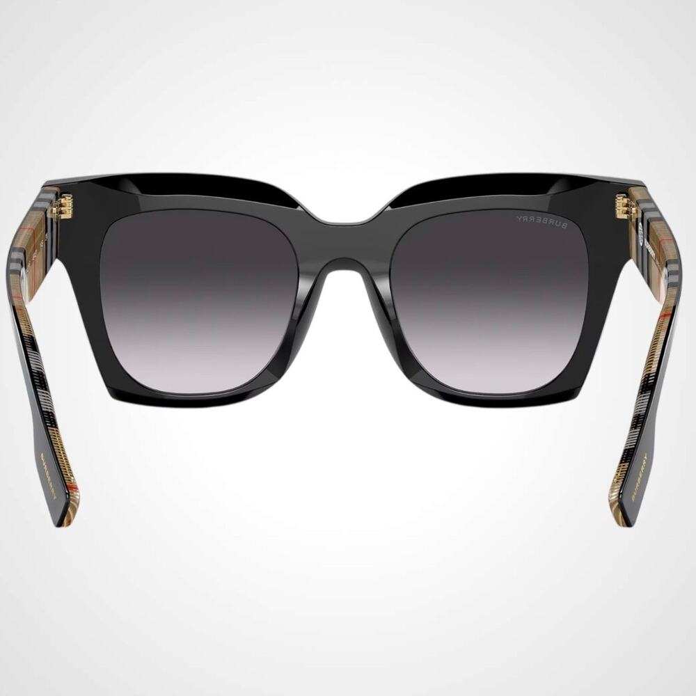 New Burberry Sunglasses Black Square Checkered Arms Womens 49mm BURBERRY - Picture 4 of 7